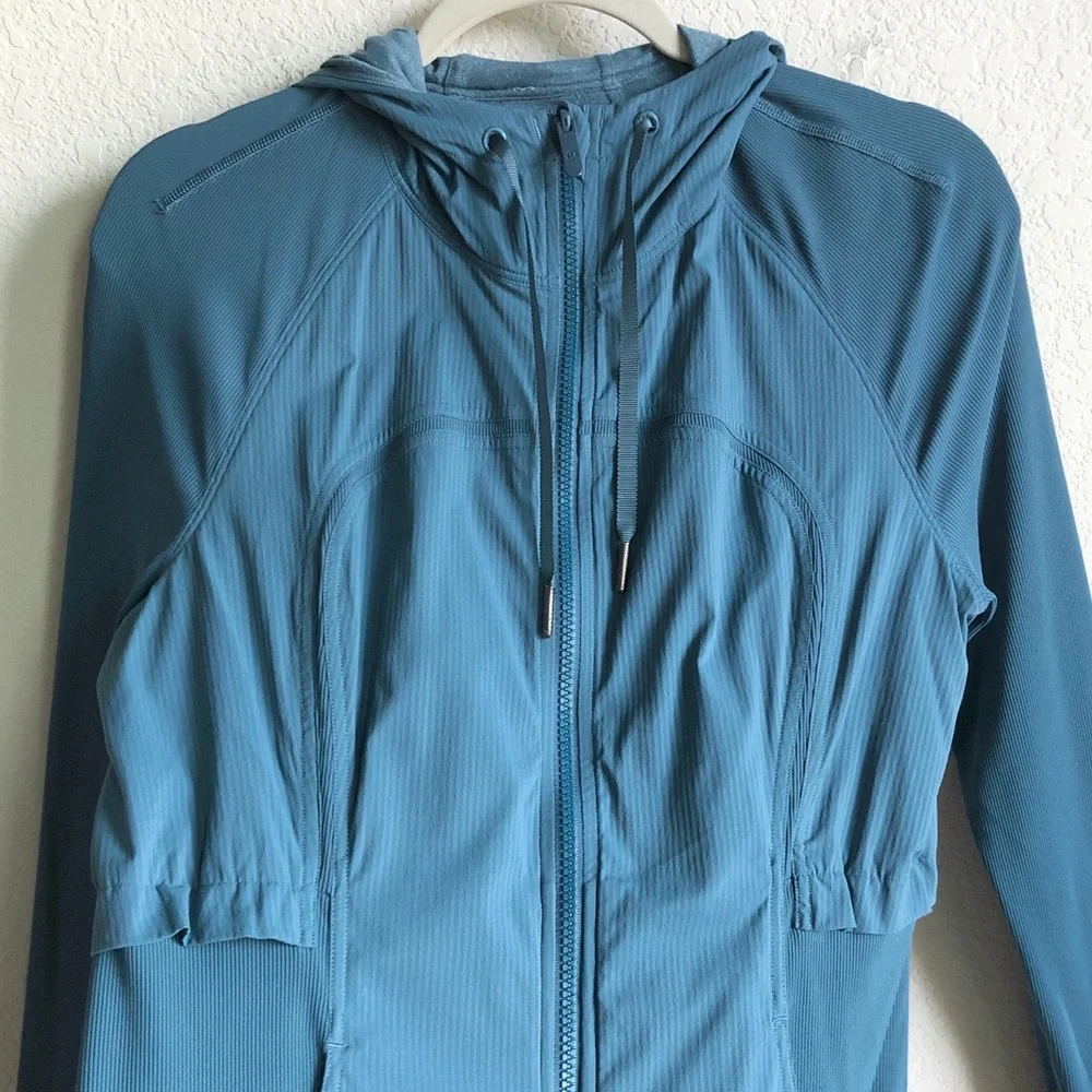 Lululemon Dance Studio Jacket Rib Sleeve Reversible Petrol Blue 10 Hoodie